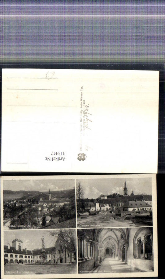 313447,Mehrbild Ak Heiligenkreuz Stift Stiftshof Dreifaltigkeitssäule Kreuzgang