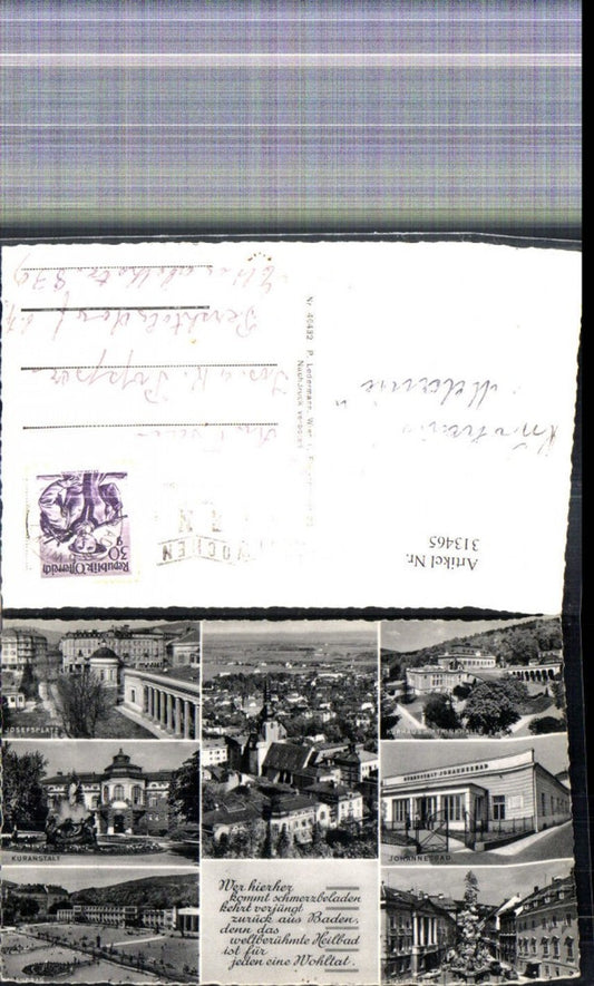 313465,Mehrbild Ak Baden Totale Josefsplatz Strandbad Helenental Stempel Festwochen Wien 1957