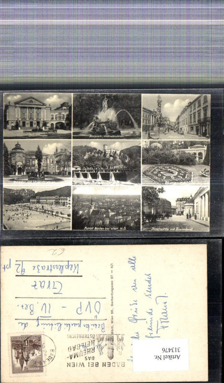 313476,Mehrbild Ak Baden b. Wien Stadttheater Blumenuhr Josefsplatz