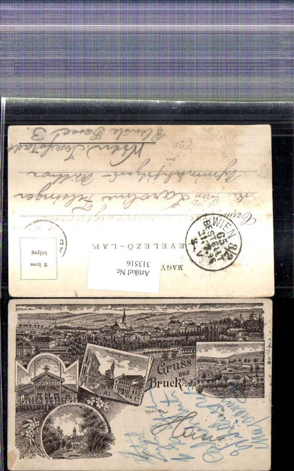 313516,Litho Bruck a. d. Leitha Kirchengasse Schloss Harrach 1896