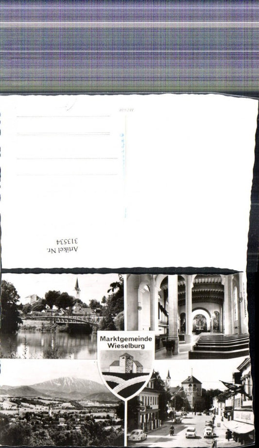 313534,Foto Mehrbild Ak Wieselburg Kirkche Ötscher Hauptstraße VW Käfer Wappen