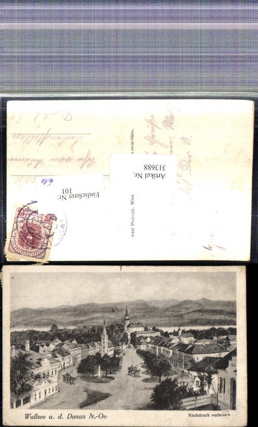 313688,Künstler Ak Wallsee a. d. Donau Marktplatz Schloss