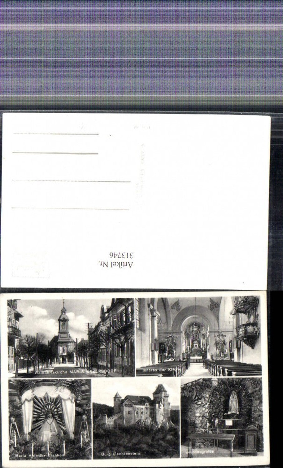 313746,Foto Mehrbild Ak Maria Enzersdorf Kirche Lourdesgrotte Burg Liechtenstein