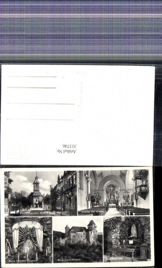 313746,Foto Mehrbild Ak Maria Enzersdorf Kirche Lourdesgrotte Burg Liechtenstein