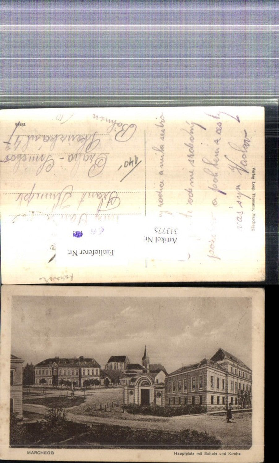 313775,Marchegg Hauptplatz m. Schule u. Kirche