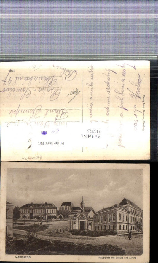 313775,Marchegg Hauptplatz m. Schule u. Kirche