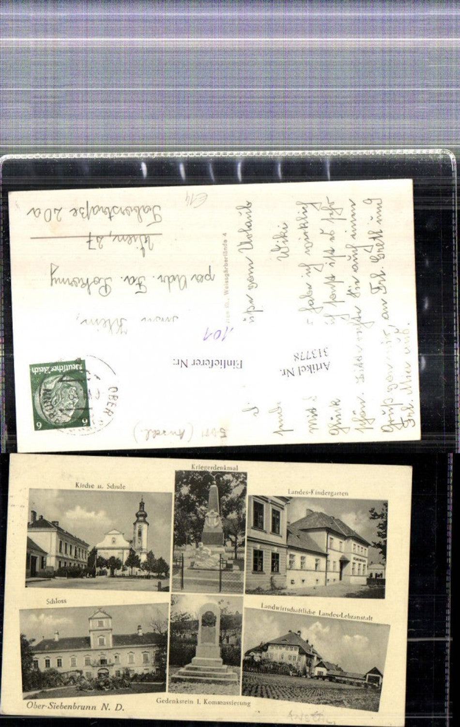313778,Mehrbild Ak Obersiebenbrunn Kirche Schule Schloss Kriegerdenkmal