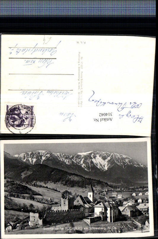 314042,Puchberg am Schneeberg Teilansicht Burgruine Bergkulisse