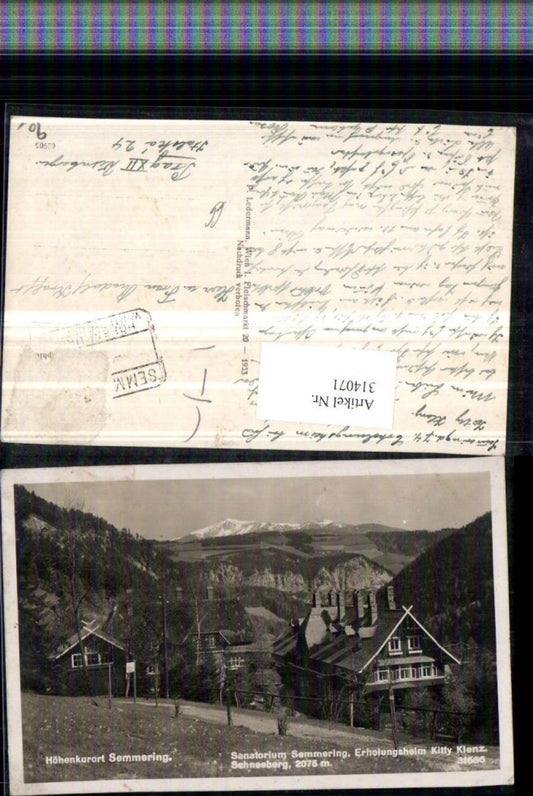 314071,Semmering Sanatorium Erholungsheim Kitty Klenz m. Schneeberg