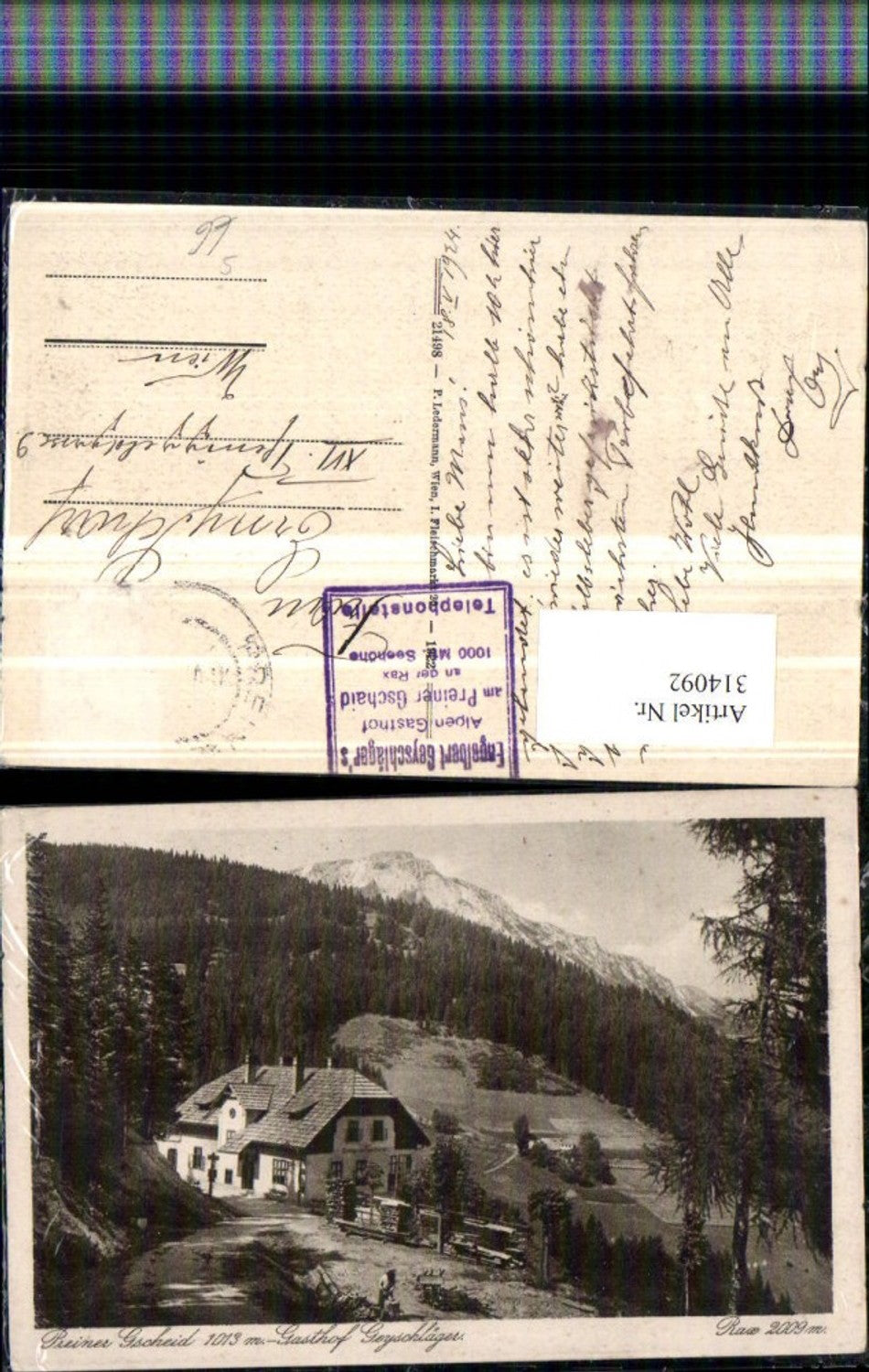 314092,Preiner-Gscheid b. Prein Gasthof Geyschläger m. Rax Telephonstelle Stempel
