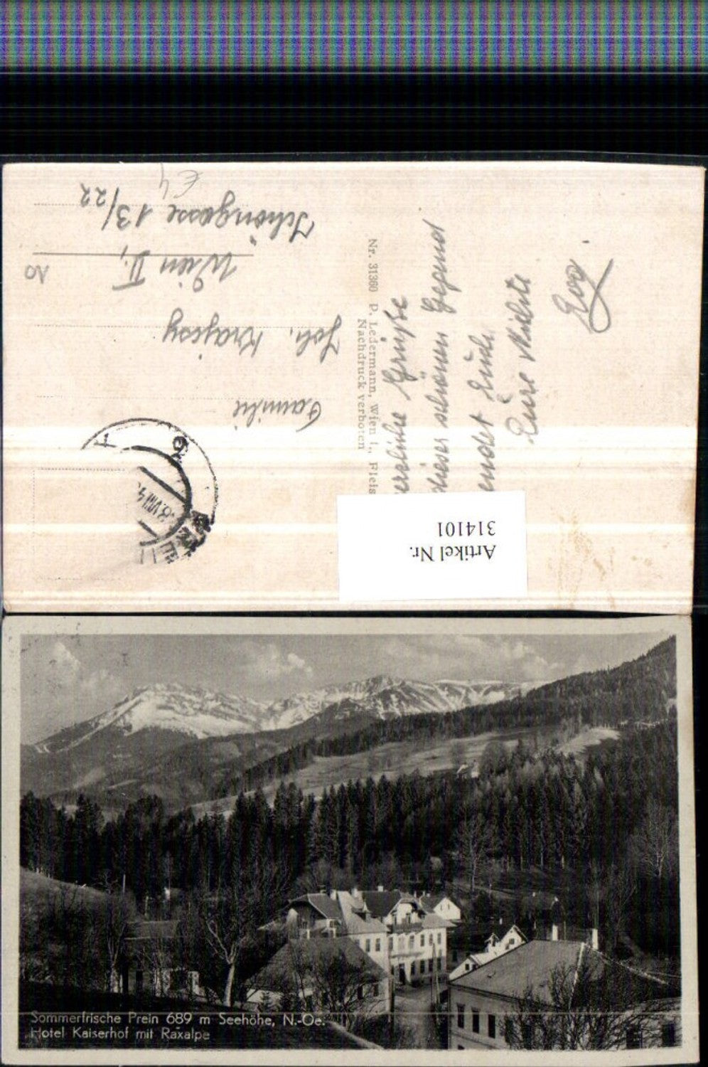 314101,Prein an d. Rax Volksschule u. Hotel Kaiserhof m. Rax Bergkulisse