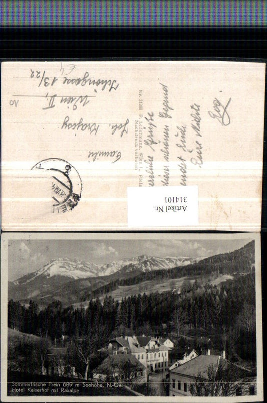 314101,Prein an d. Rax Volksschule u. Hotel Kaiserhof m. Rax Bergkulisse