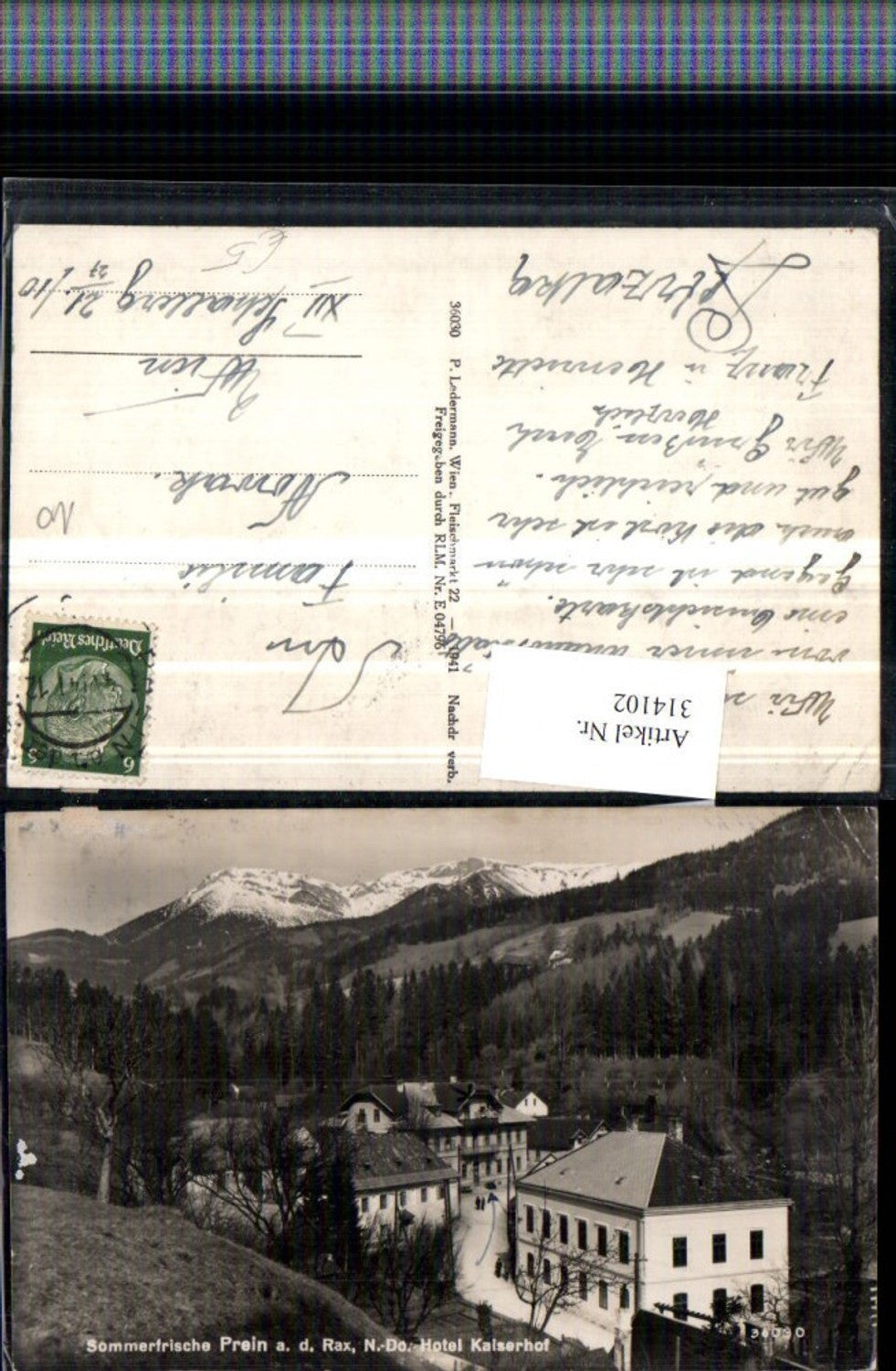 314102,Prein an d. Rax Volksschule u. Hotel Kaiserhof m. Rax Bergkulisse