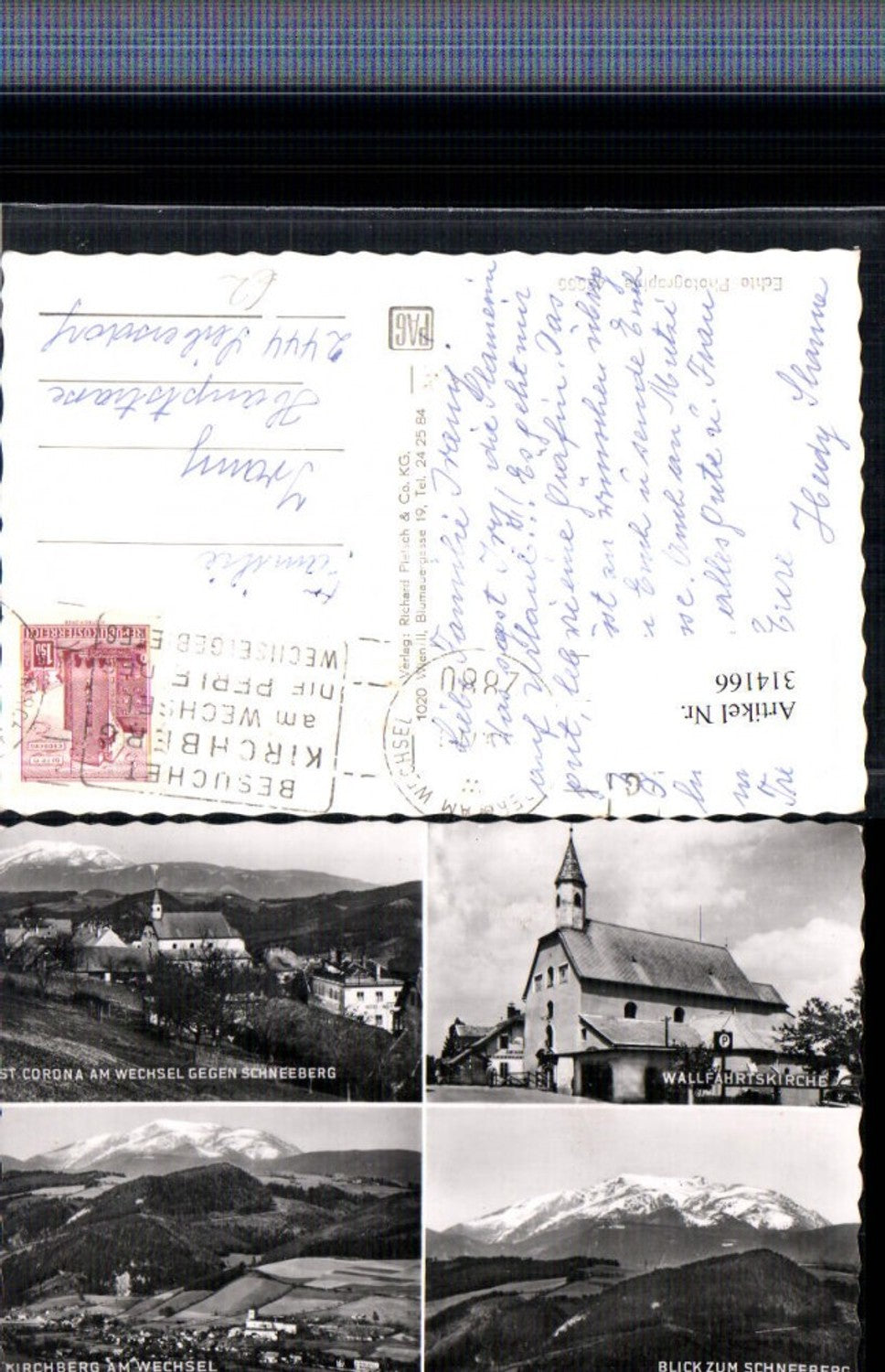 314166,St. Corona u. Kirchberg am Wechsel Totale Kirche Bergkulisse Mehrbildkarte