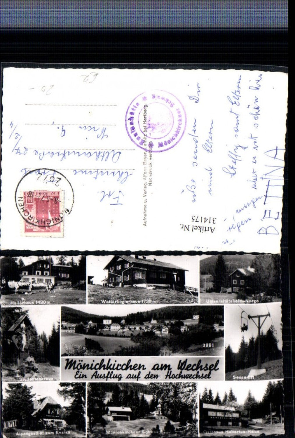314175,Mönichkirchen Totale Hallerhaus Sessellift Gasthaus Wegkreuz Mehrbildkarte