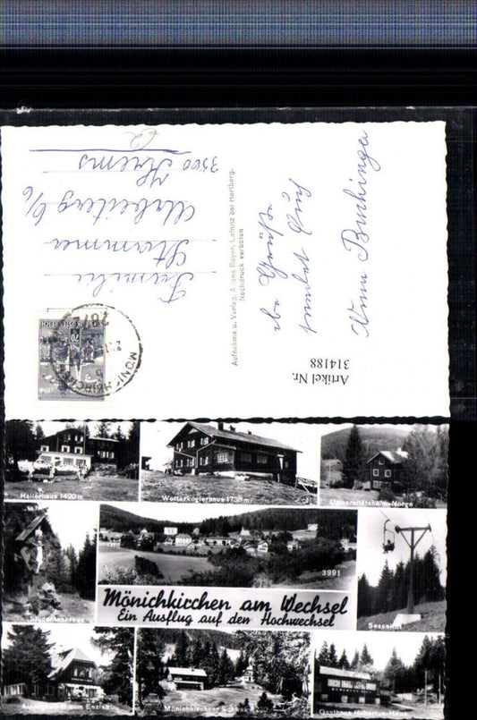 314188,Mönichkirchen Totale Hallerhaus Sessellift Wegkreuz Gasthaus Mehrbildkarte