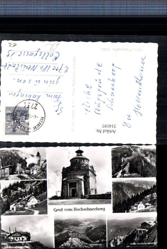 314197,Hochschneeberg Kirche Zahnradbahn Hotel Baumgartnerhaus b. Puchberg Mehrbildkarte