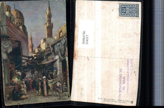 314317,Künstler AK C. Wuttke Street in Cairo Gasse Minarette