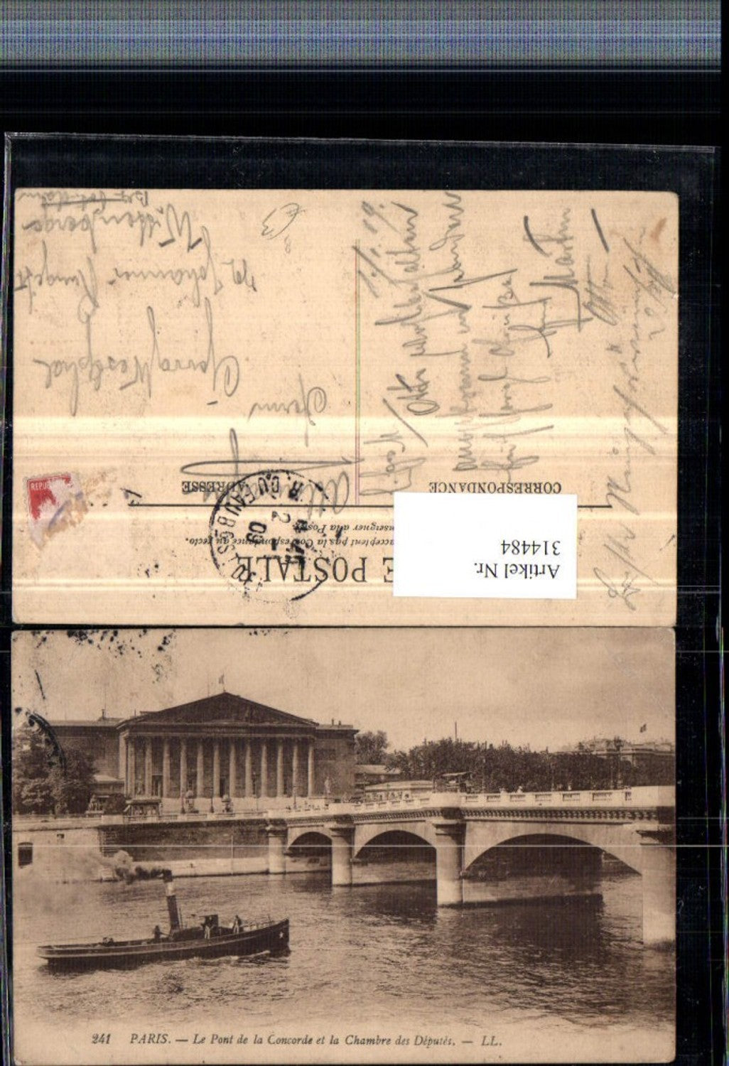 314484,Paris Le Pont de la Concorde et la Chambre des Deputes Brücke Dampfer