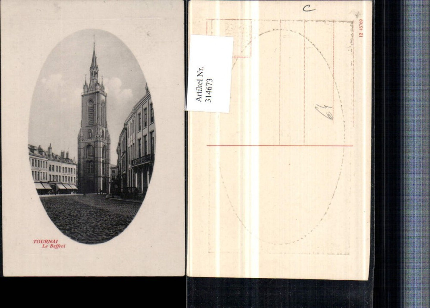 314673,Tournai Le Beffroi Straßenansicht Turm Präge Passepartout
