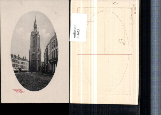 314673,Tournai Le Beffroi Straßenansicht Turm Präge Passepartout