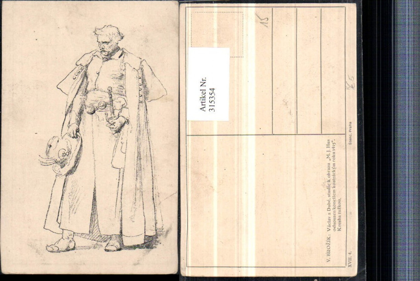 315354,Künstler AK V. Brozik Vaclav z Dube studie k obrazu Mann m. Umhang Hut Schwert