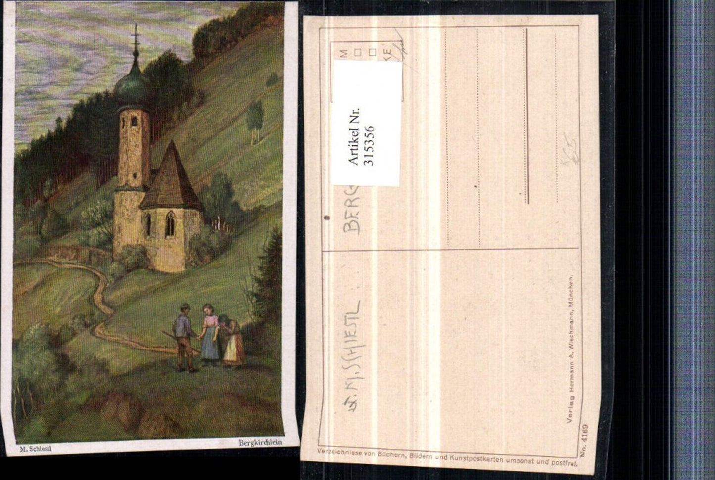 315356,Künstler AK M. Schiestl Bergkirchlein Kirche