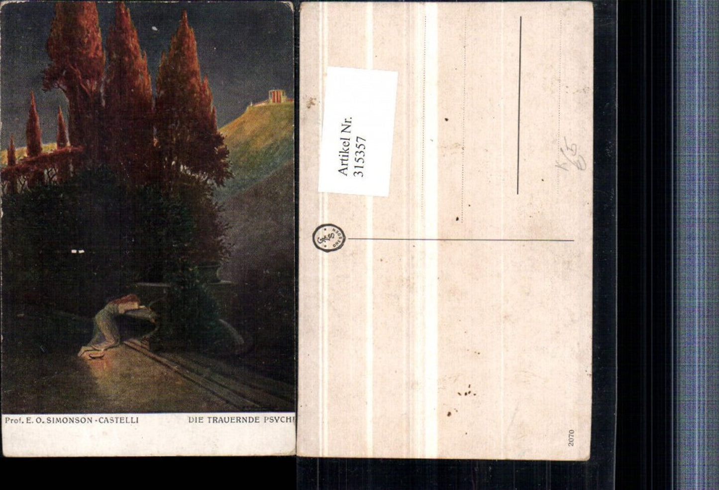 315357,Künstler AK E. O. Simonson-Castelli Die trauernde Psyche Frau weint