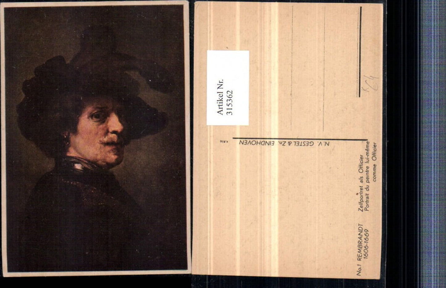 315362,Künstler AK Rembrandt Zelportret als Officier Selbstportrait Federhut
