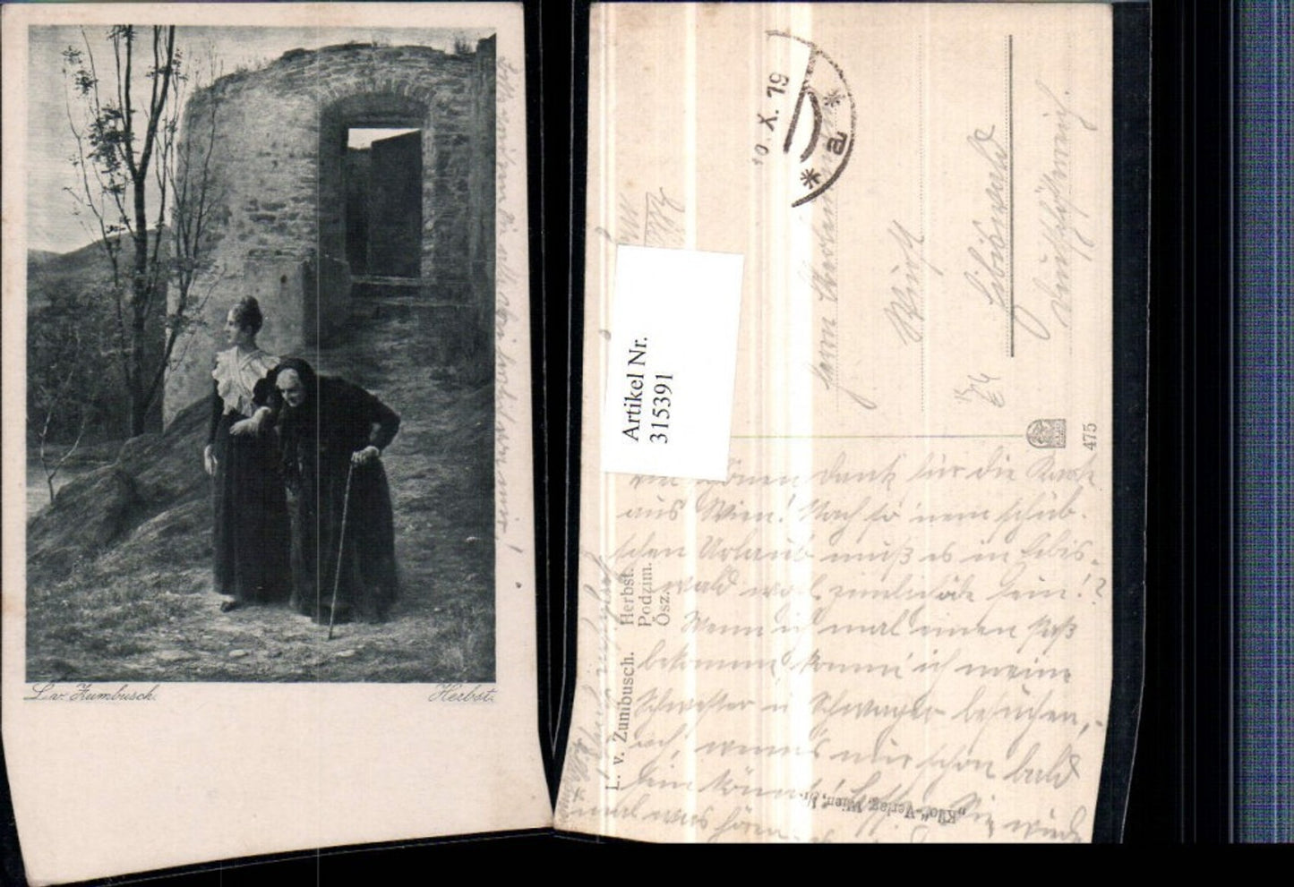 315391, Artist AK L. v. Zumbusch Autumn Women with Dresses Stock Castle Ruins