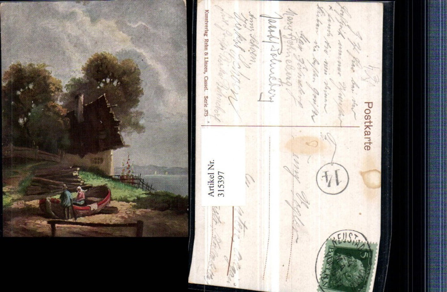 315397,Künstler AK Mann u. Frau Boot Haus Seeblick pub Rehn & Linzen 375