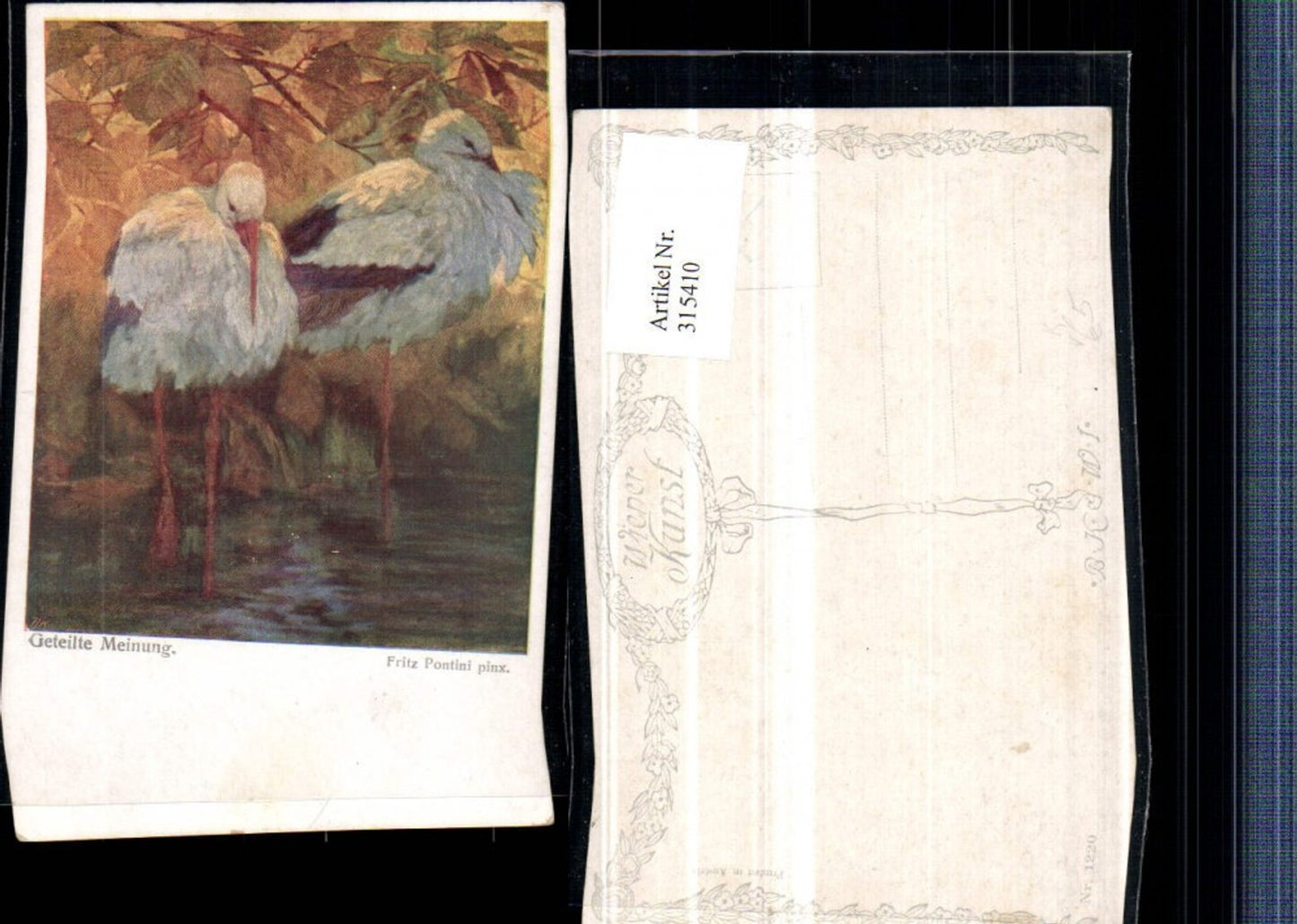 315410,Künstler AK Fritz Pontini Geteilte Meinung Störche pub B.K.W.I. 1220