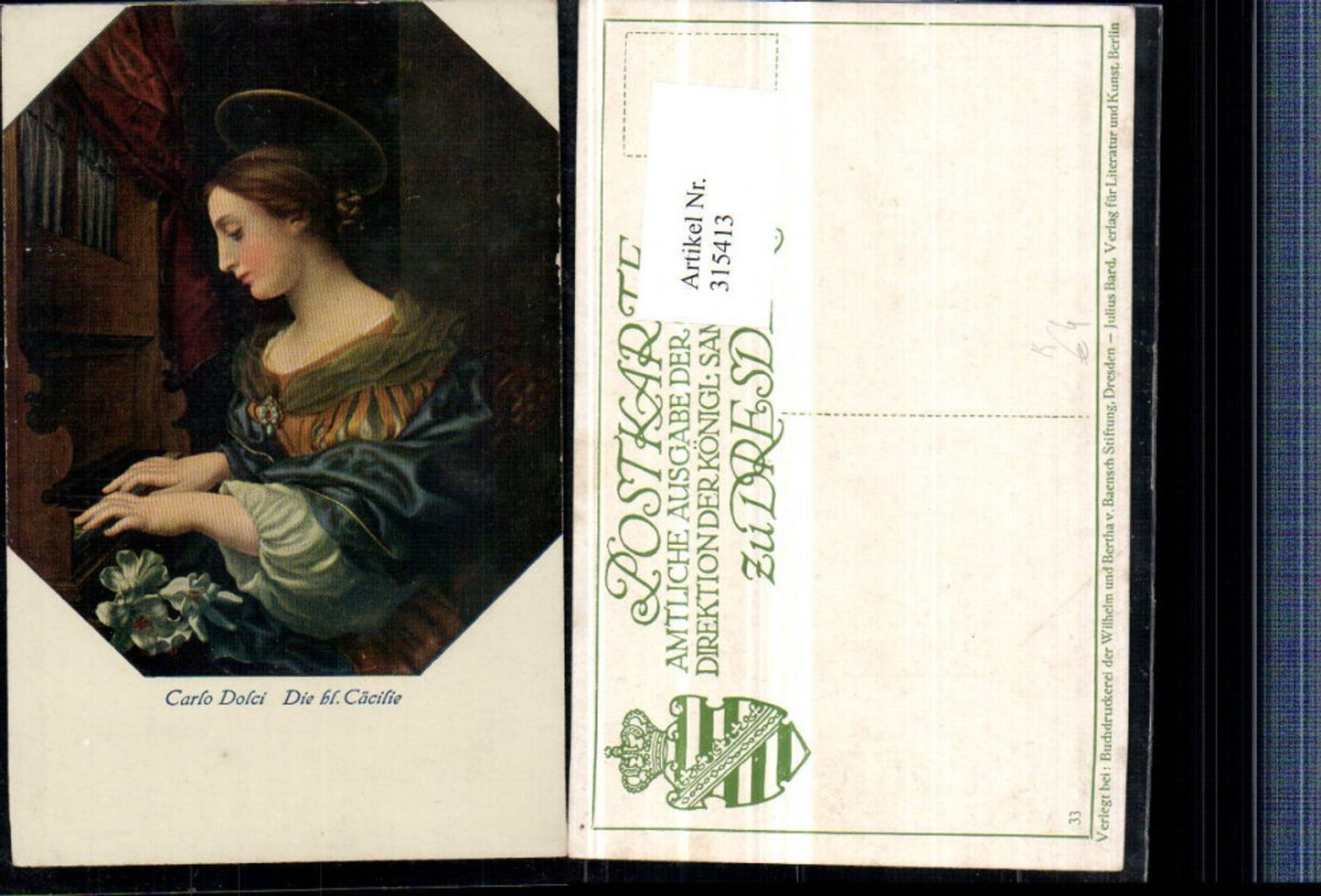 315413,Künstler AK Carlo Dolci Die heilige Cäcilie Frau Heiligenschein Klavier