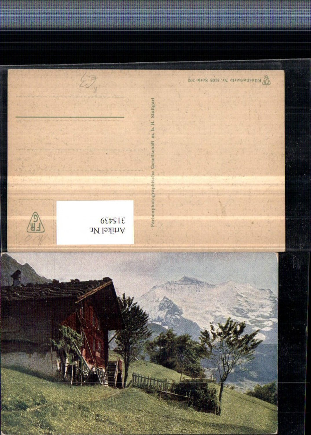315439,Künstler AK Berghütte Almhütte Bergkulisse