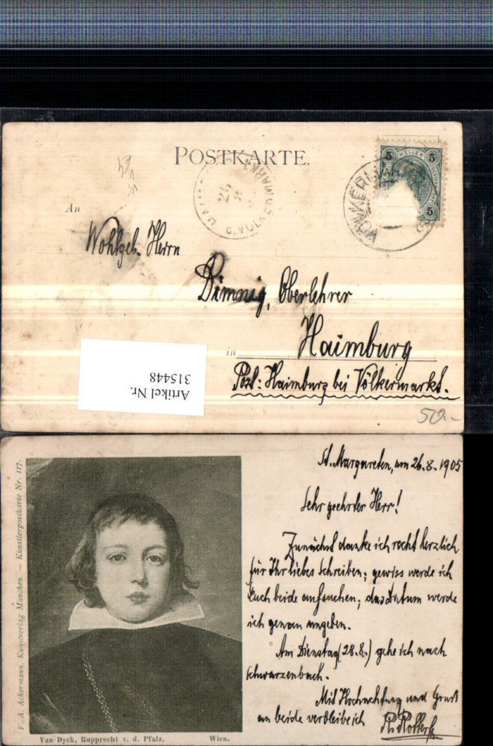 315448,Künstler AK Van Dyck Rupprecht von d. Pfalz Portrait pub A. Ackermann 117