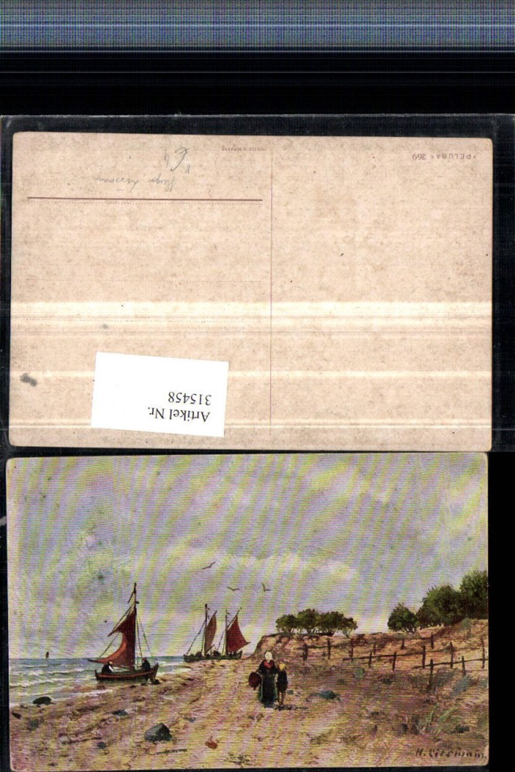 315458,Künstler AK Hugo Lissmann Strand Ufer Segelboote pub Peluba 269