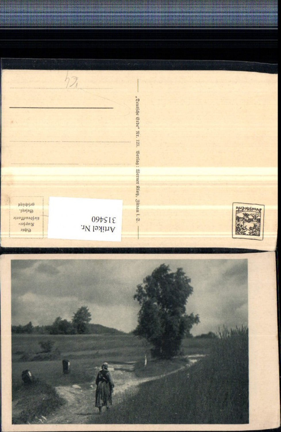 315460,Künstler AK Landschaft Frau m. Kleid Wegpartie pub Deutsche Erde 123