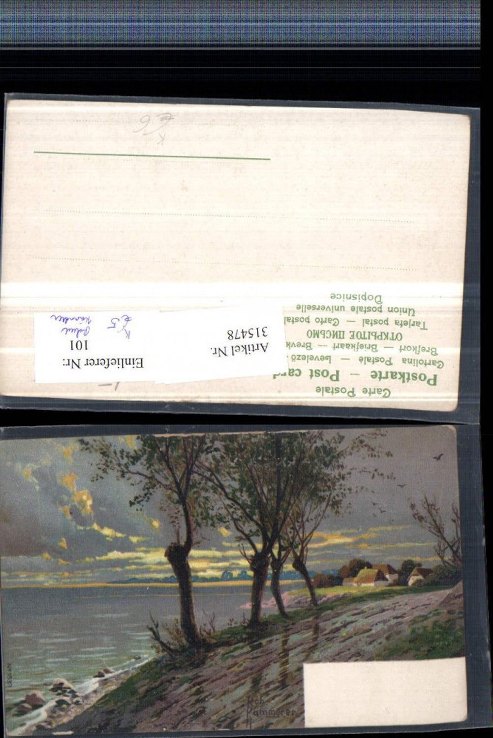 315478,Künstler AK Rob. Kämmerer Landschaftsbild See Häuser Bäume