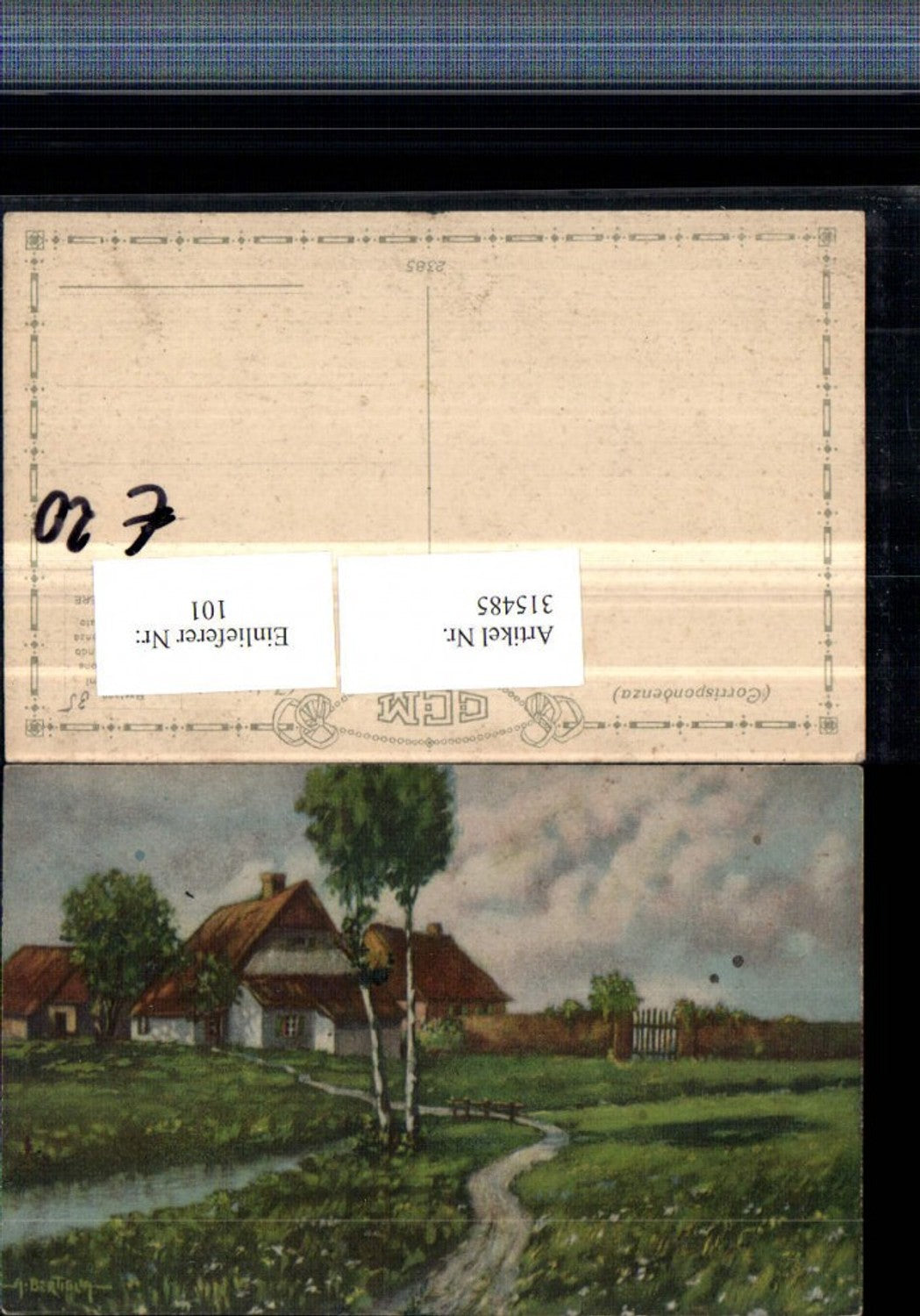 315485,Künstler AK A. Bertiglia Landschaft Häuser Bach Wegpartie