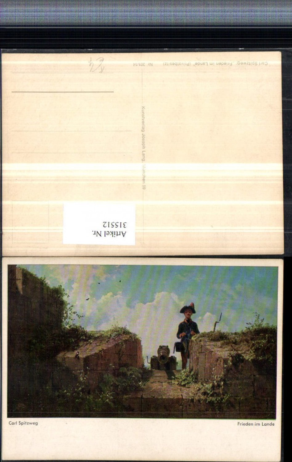315512,Künstler AK Carl Spitzweg Frieden im Lande Mann m. Hut Kanone