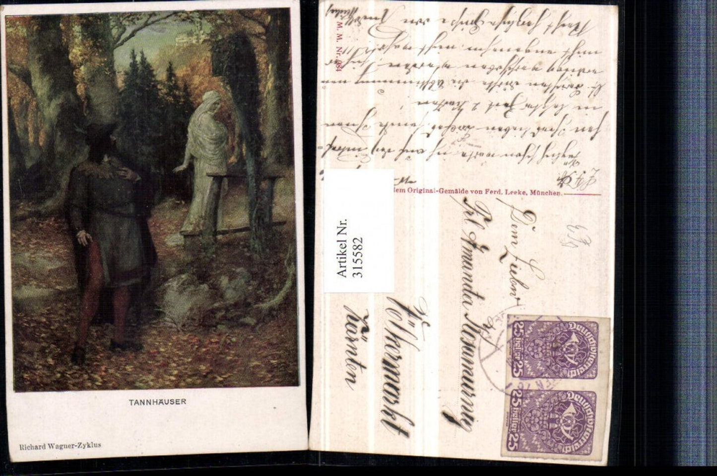 315582,M. Munk 984 Künstler Ferd. Leeke Tannhäuser Mann m. Federhut Frau m. Kleid Wegkreuz