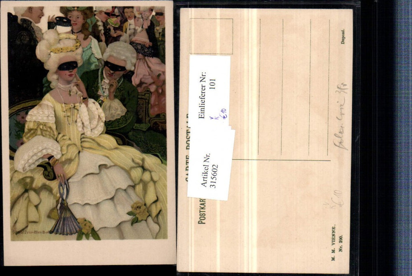 315602, M. Munk Vienna 290 Artist Ethel-Franklin Betts Rococo Woman with Dress Fan Mask
