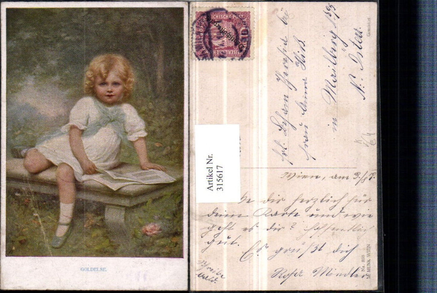 315617,M. Munk Vienne 880 Künstler Edouard Cabane Goldelse Mädchen b. Lesen liest
