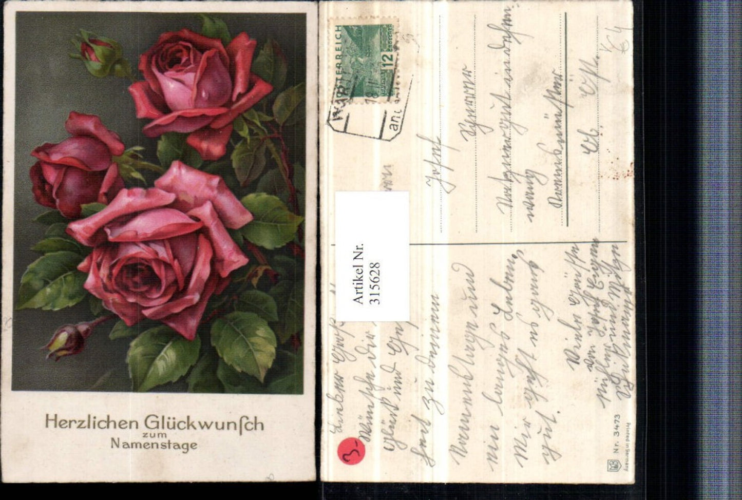 315628,Künstler AK Meissner & Buch 3473 Namenstag Rosen Knospen