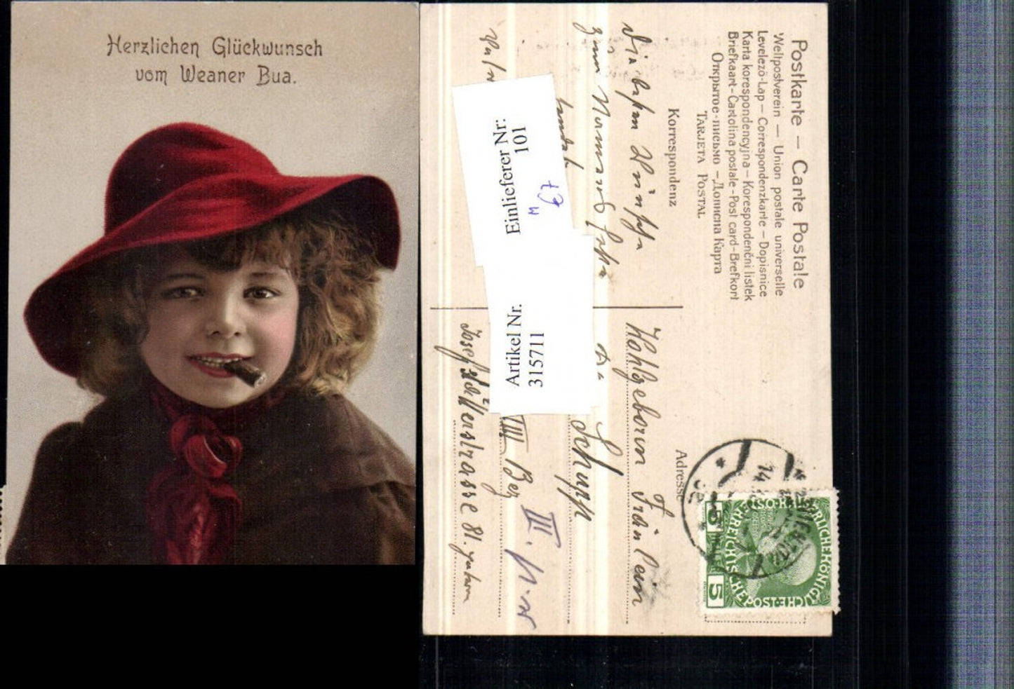 315711, Congratulations from the Viennese boy, child, young man, cigarette, hat