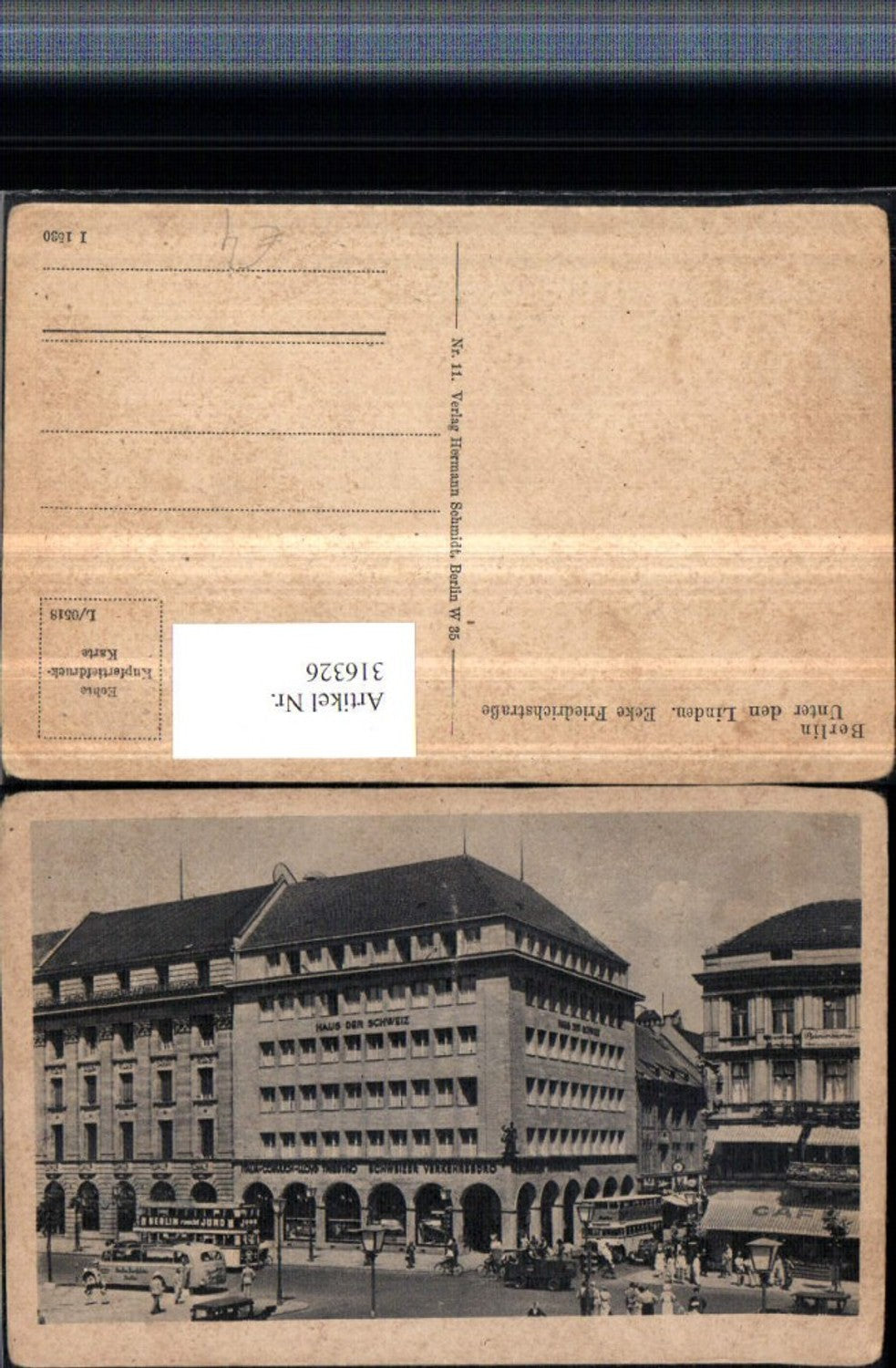 316326,Berlin Unter den Linden Ecke Friedrichstraße Haus der Schweiz Doppeldeckerbus