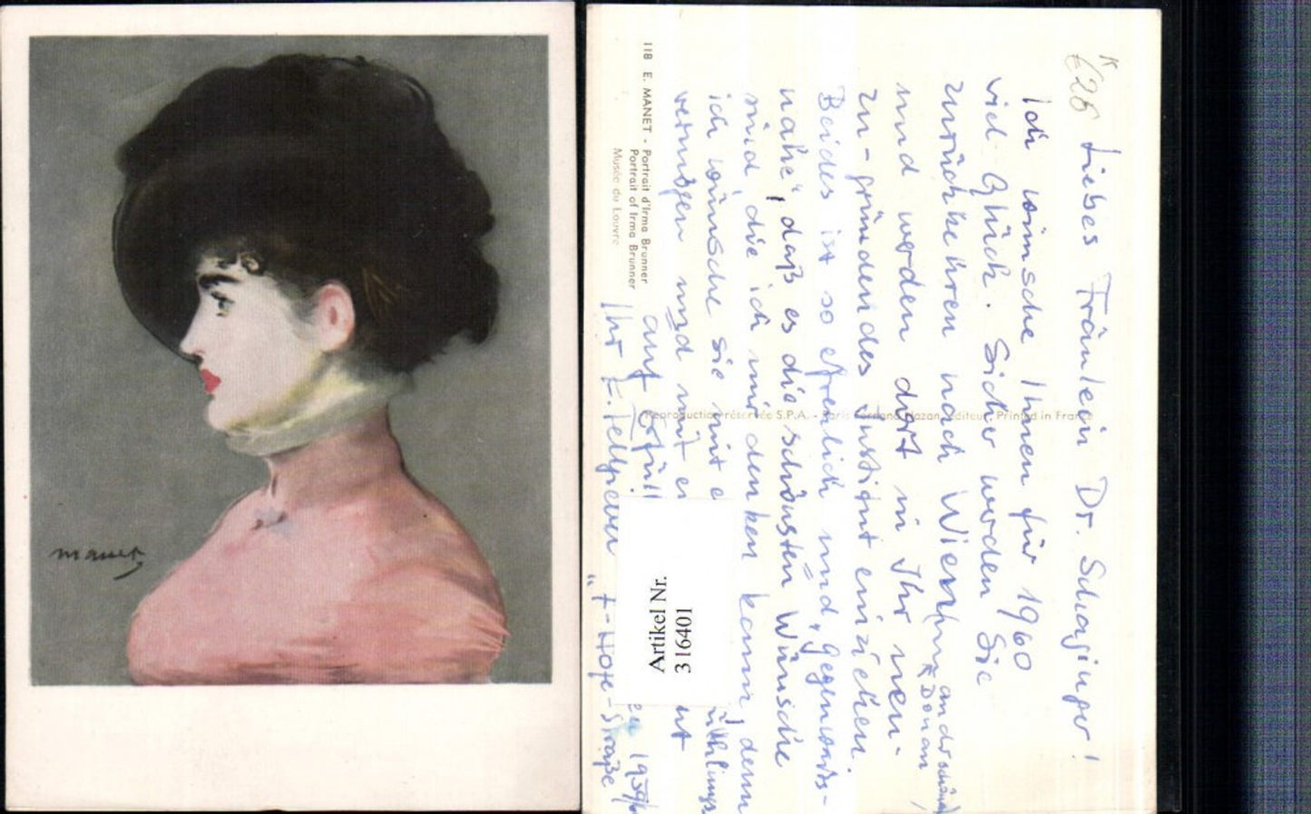 316401,Künstler AK E. Manet Portrait of Irma Brunner Frau m. Hut Seitenportrait