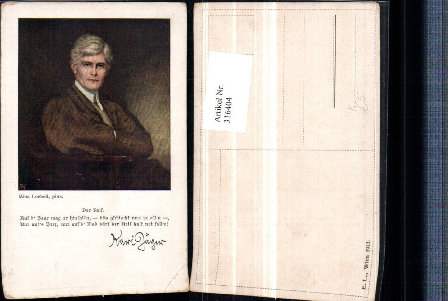 316404,Künstler AK Mina Loebell Der Reif Mann Portrait Spruch Text