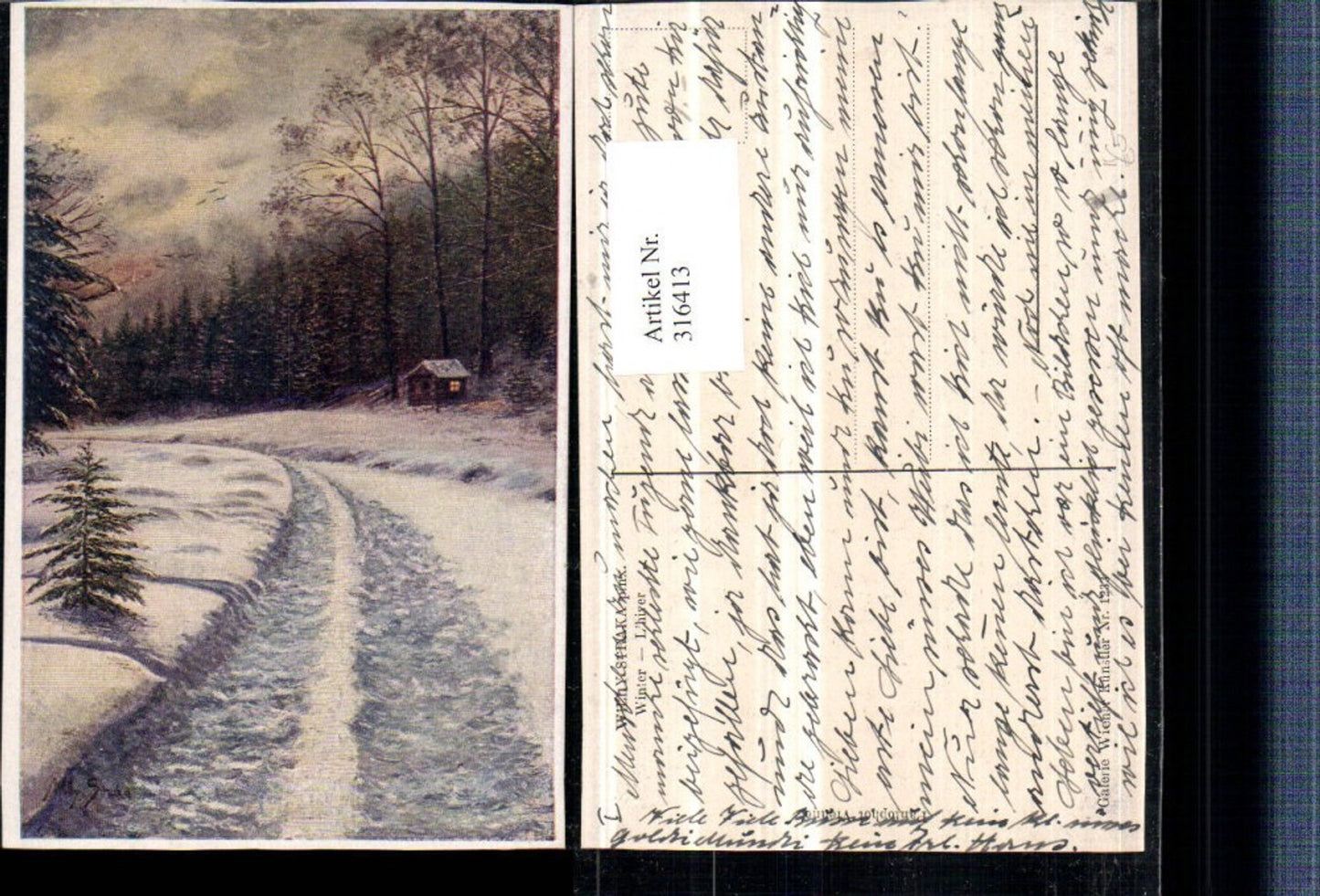 316413,Künstler AK Willy Straka Winter Landschaft Wegpartie Wald Winterbild