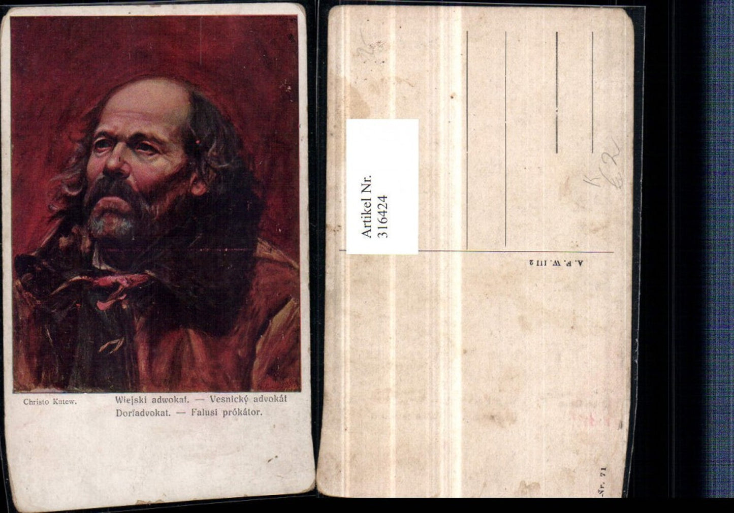 316424,Künstler AK Christo Kutew Dorfadvokat Mann m. Bart Portrait
